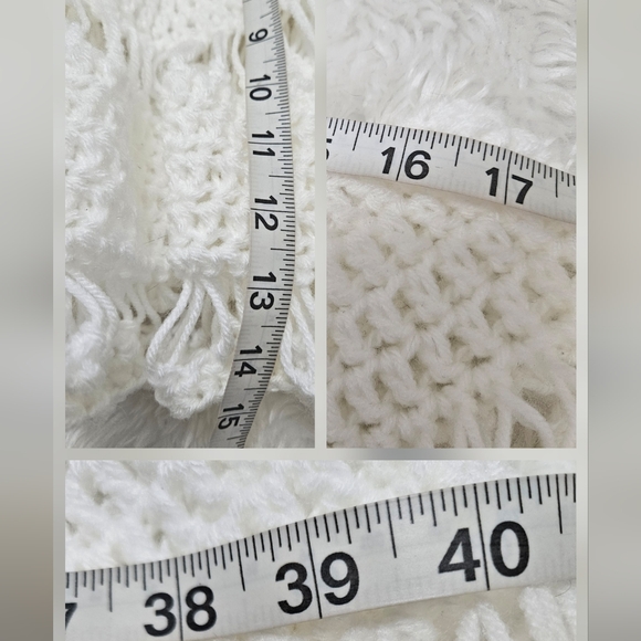 Handmade White Crochet Ruffle Beach Top Boho Sheer 3-in-1 Poncho Cover-Up Open - Picture 17 of 17